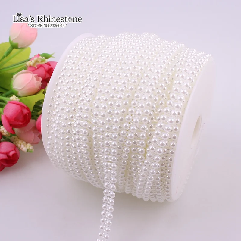 2 Yard lenza artificiale avorio bianco 2 file 4mm mezzo tondo Flatback perline catena ghirlanda fai da te decorazione di nozze