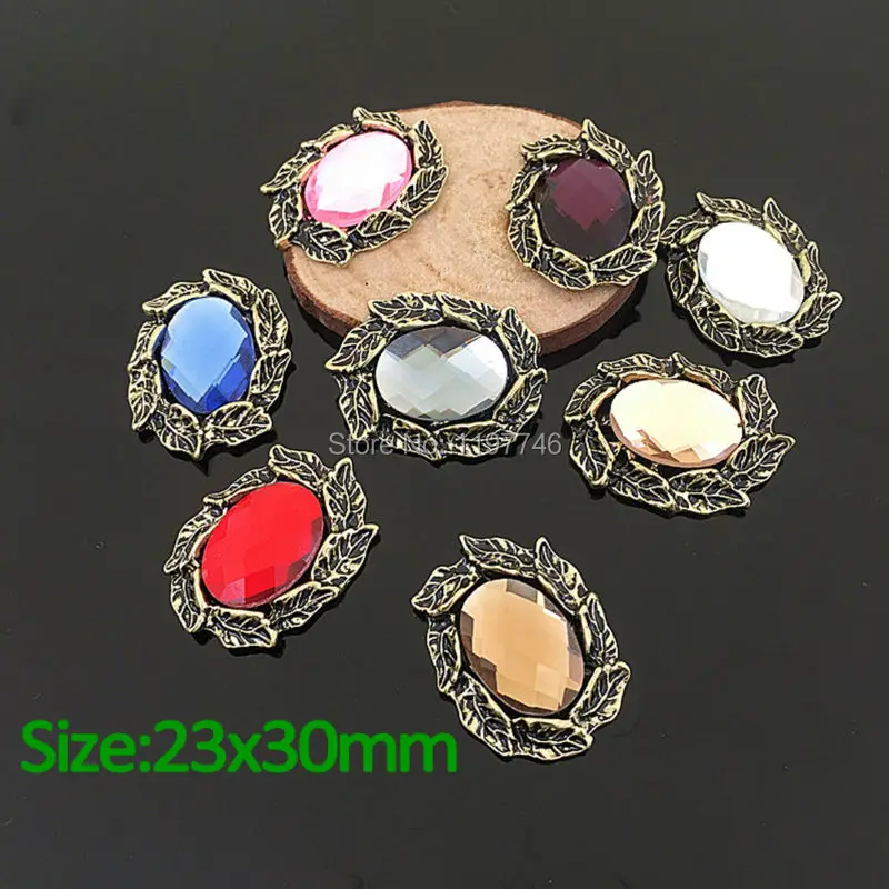 

Free Ship 10 Pieces 23x30mm Flower Center Buttons Oval Rhinestone With Antique Setting Flat Back Embellishment For DIY Jewelry