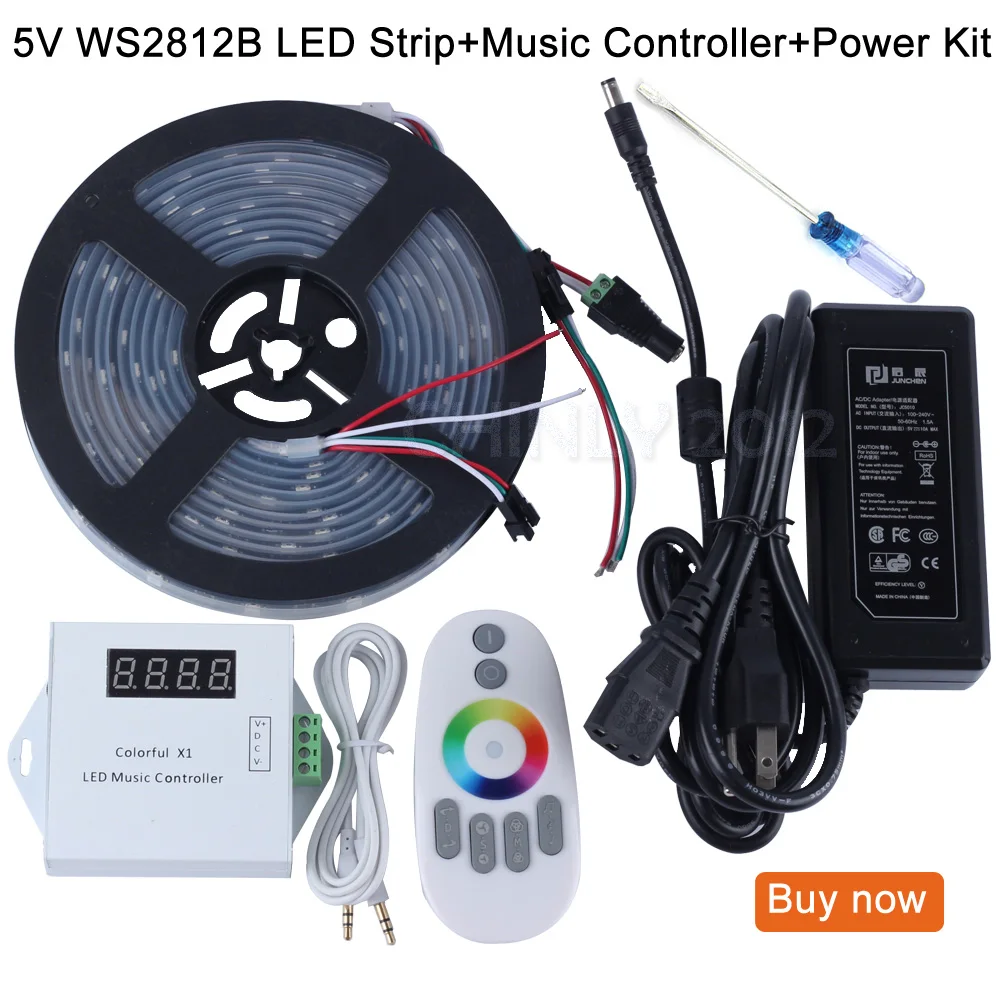 

DC5V 5m/10m/15m/20m 150leds ws2812b Individually Addressable led pixel strip Waterproof+Remote music controller+Power supply