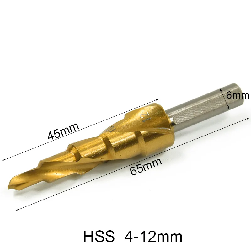 

1pcs Step Drill Bits HSS Steel Triangle Shank Spiral Groove Power Tools Wood Metal Drilling 4-12mm