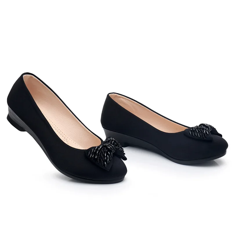 Autumn Women Office Shoes Ladies Low Heel Pumps Bow Black Wedges Comfortable Heels Formal Work Mom Shoes Ladies Pumps