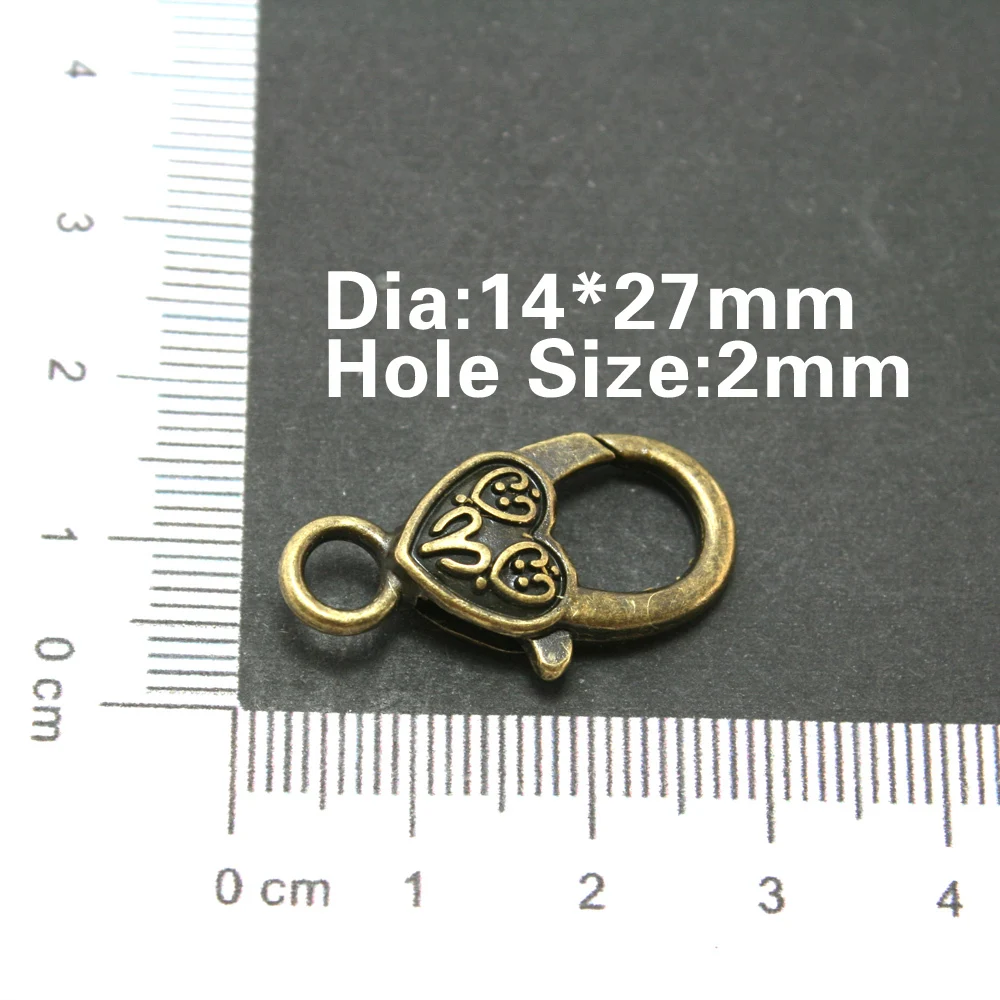 New Style 6pcs/lot Antique Bronze Plated Heart Lobster Clasp 14*27mm for Jewelry Making FKA004-77