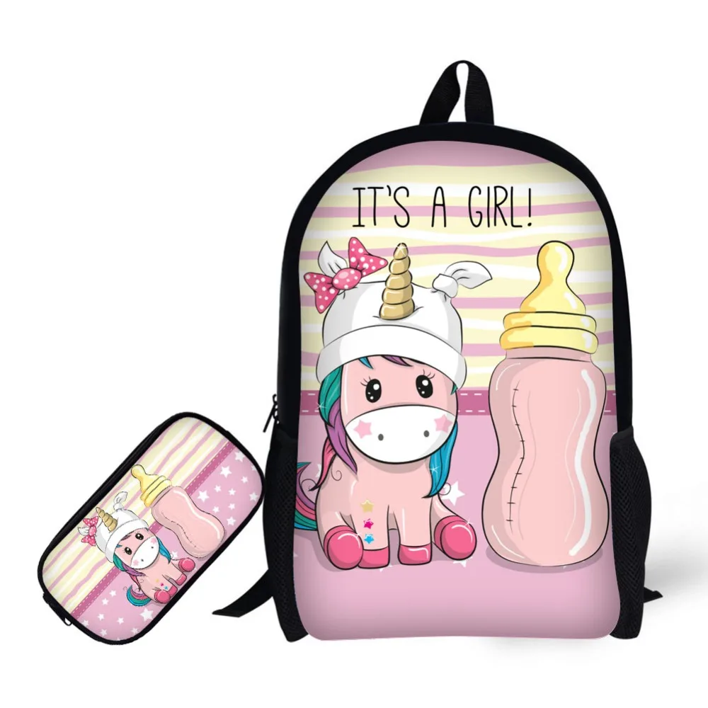 cute unicorn design school 2 Set Backpacks with Pencil Case For Teenager Boys girls Casual Travel Shoulders Bag solid backpack