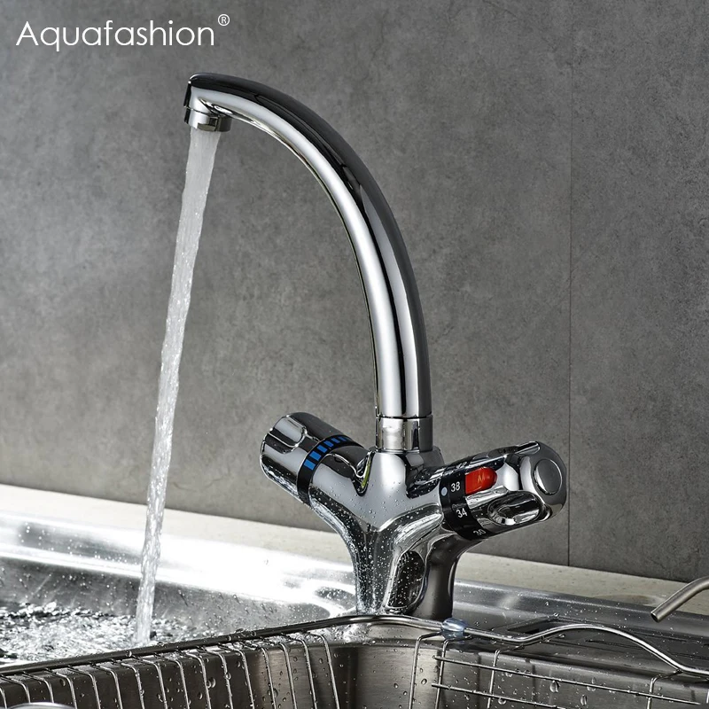 

Thermostatic Basin Faucet Flexible Swivel Spout Kitchen Faucets Hot and Cold Thermostat Mixer Tap