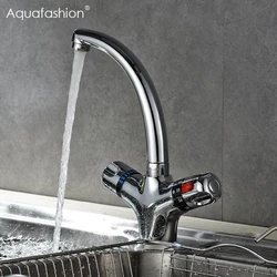 Thermostatic Basin Faucet Flexible Swivel Spout Kitchen Faucets Hot and Cold Thermostat Mixer Tap