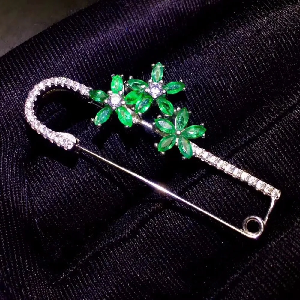 Natural emerald brooch, Colombian emerald, precious gemstone, dual-use style, 925 silver quality