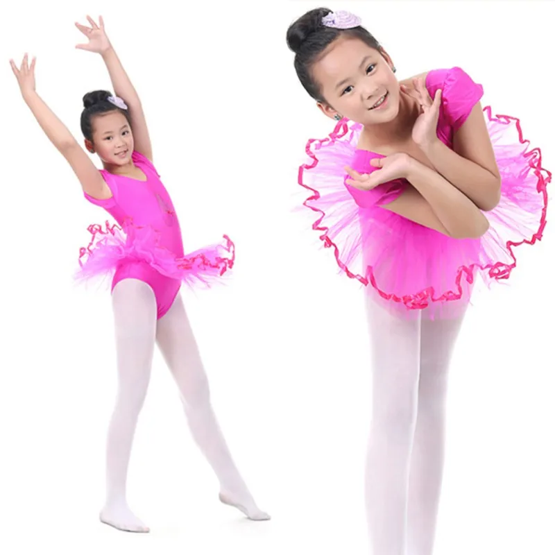 Child Girls Training Gymnastics Ballet Tutu Leotard Short Sleeve Dance Dress 4 Size