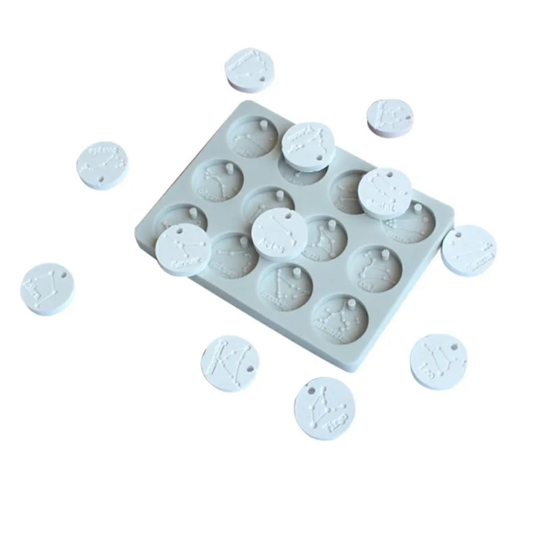 12 Constellations Round Tags Silicone Mold Aromatherapy Wax Tablet Silicone Mould For Car Pendant Gypsum Plaster Molds view 4