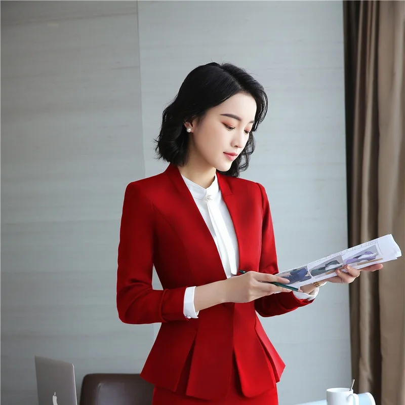 Long Sleeve Elegant Red Formal Uniforms Styles Blazers and Jackets Coat For Business Women Ladies Tops Clothes Outwear OL Blazer