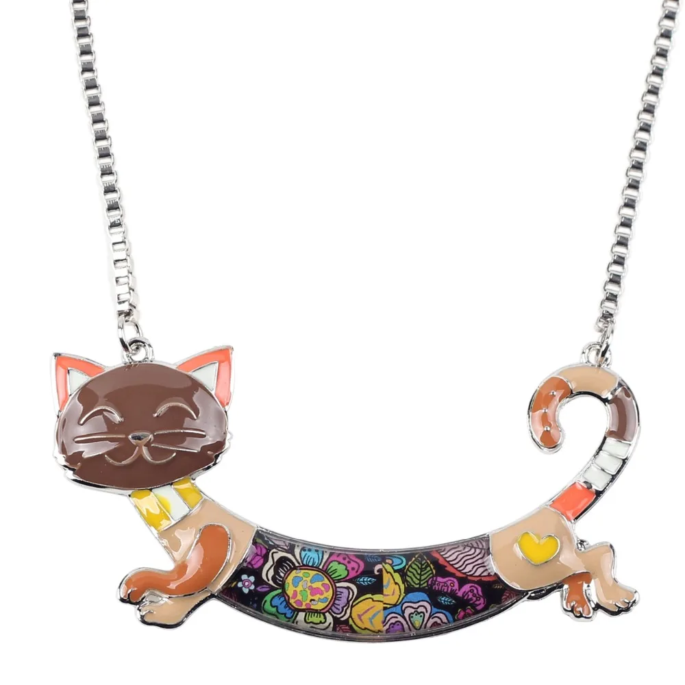 Bonsny Statement Maxi Alloy Enamel Cat Choker Necklace Chain Pendant Collar 2018 Fashion New Enamel Jewelry for Women GIfts