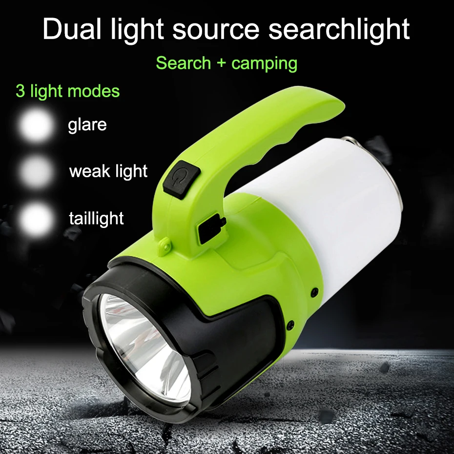 Rechargeable LED Flashlight Torch USB Portable Spotlight 10w Searchlight Camp Built-in 4000mAh Lithium Battery Long Working Time