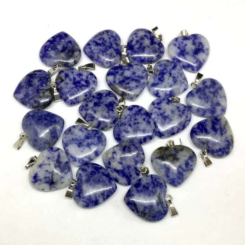 Natural Stone Heart Pendant 20 mm Bead Charm Blue Spot Sodalite Material DIY Making Jewelry Supplies