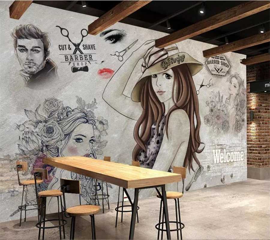 wellyu Custom wallpaper 3d photo murals HD modern fashion hand-painted beauty barber shop tooling 3d wall papers home decor обои