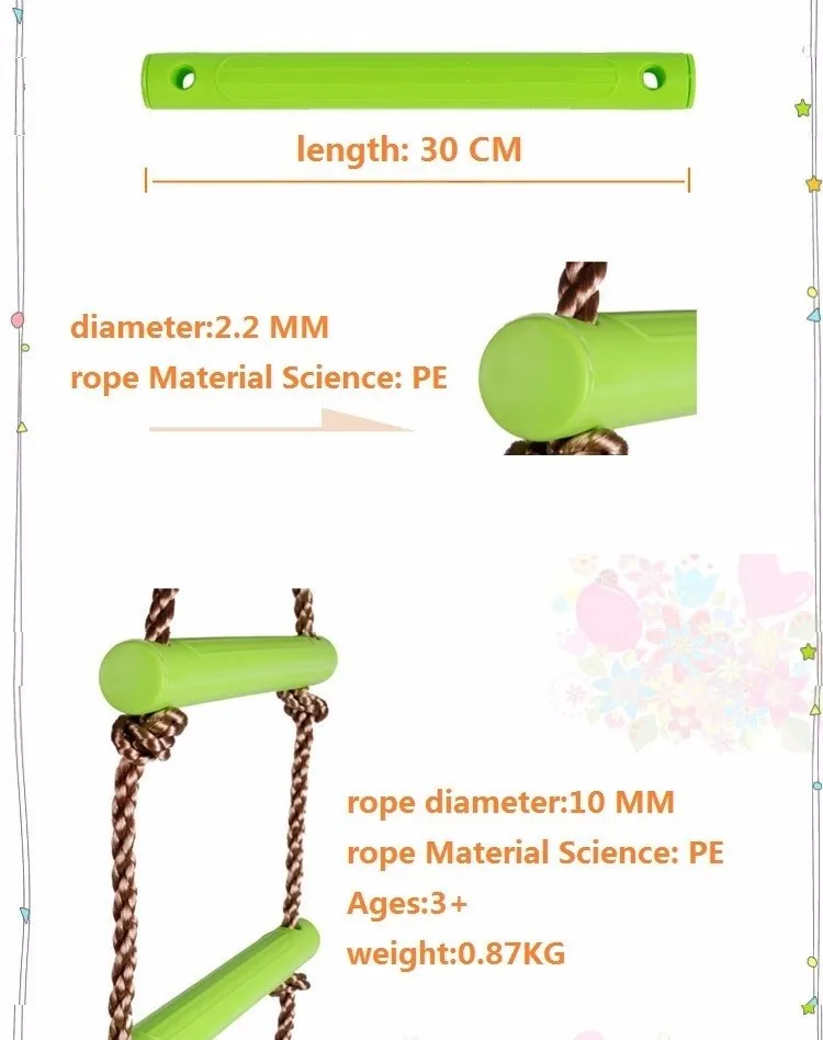 야외 실내 플라스틱 사다리 로프 어린이용, 놀이터 게임 등반 로프, 스윙 플라스틱 6 가로대, PE 로프 장난감, 1 개