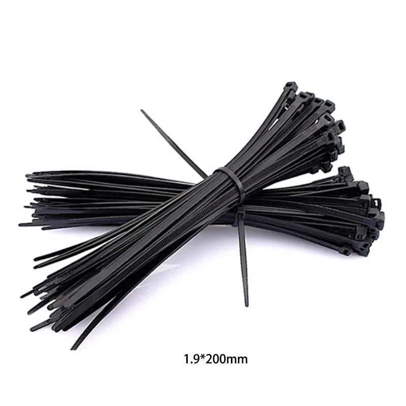 100 pcs/lot 1.9*200 Black White Width Nylon Cable Ties Wraps Self-Locking Strong Cable Strap International Standards