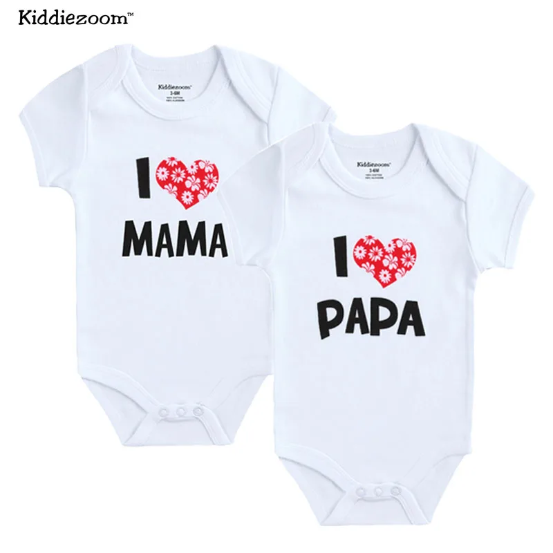 2PCS/LOT Newborn Baby Clothes Short Sleeve Girl Boy Clothing  I Love Papa Mama Design 100%Cotton Rompers de bebe Costumes White