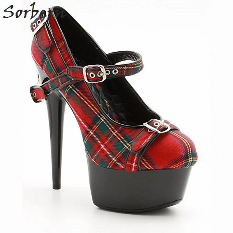 Sorbern Sexy Round Toe Mary Janes Women Pump Lattice Shoes 15Cm Unique High Heels Platform Shoes Prom Heels Plus Size 35-46