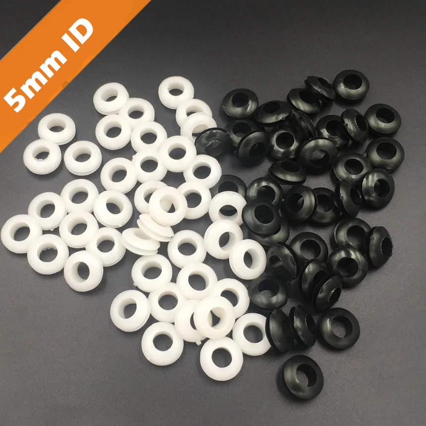 220pcs 5mm Inner Diameter Black White Dual Side Open Hole Plug Cable Wiring Rubber Protector Ring Seal Grommet Gasket