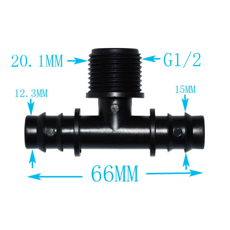 Male Thread 1/2 To The 1/2 Hose Tee Barb 16mm 2-Way Irrigation Connector Screw Male Connectors 5 Pcs