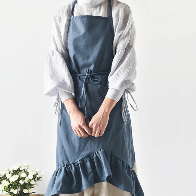 

Long Blue Pink Gray Cotton Linen Apron Florist Artist Waitress Barista Uniform Home Cooking Baking Painting Craft Work Wear D34