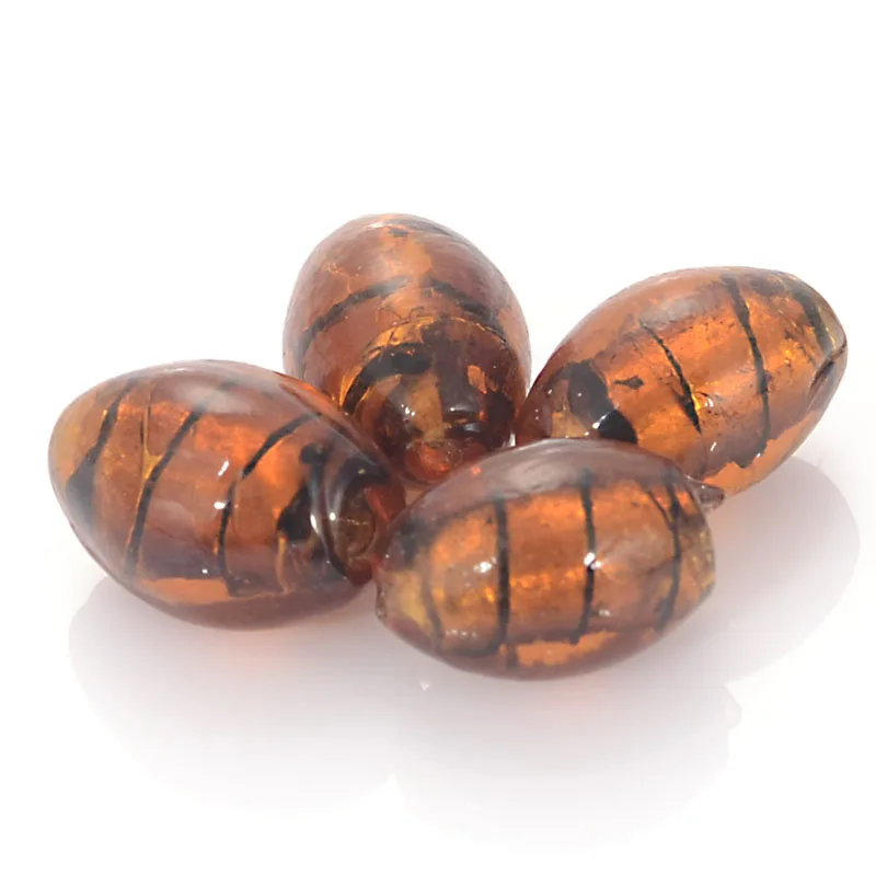 10 Pcs Glass Chamilia  Oval Spiral Silver Foiled Glass Lampwork Spacer Beads For Diy Jewelry Making Accessories
