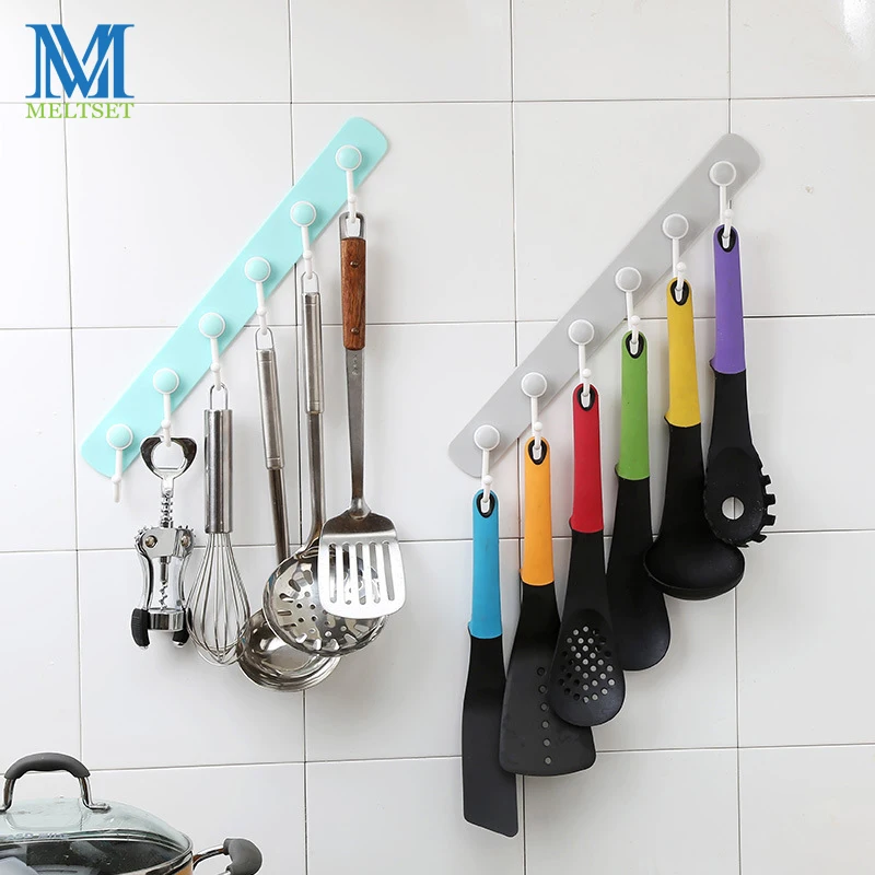 Multifunction Kitchen Storage Hook Holder 6 Hooks Wall Door Holder Hanger Rack For Spoon Scoop Bathroom Kitchen Organizer