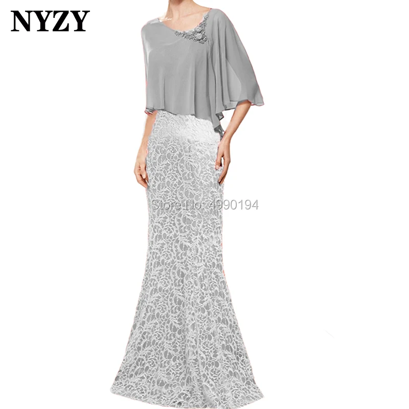 NYZY M159 robe de soirée de mariage, manches Cape, dentelle de corail en mousseline de soie, robes mère de la mariée, nouvelle collection 2019