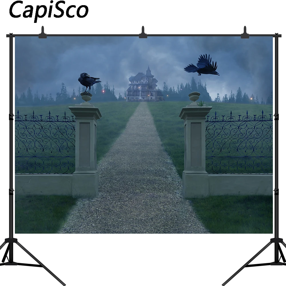 Capisco Photography Background Crow Castle Halloween Theme Horror Night Photobooth Backdrop Professional Photo Studio props