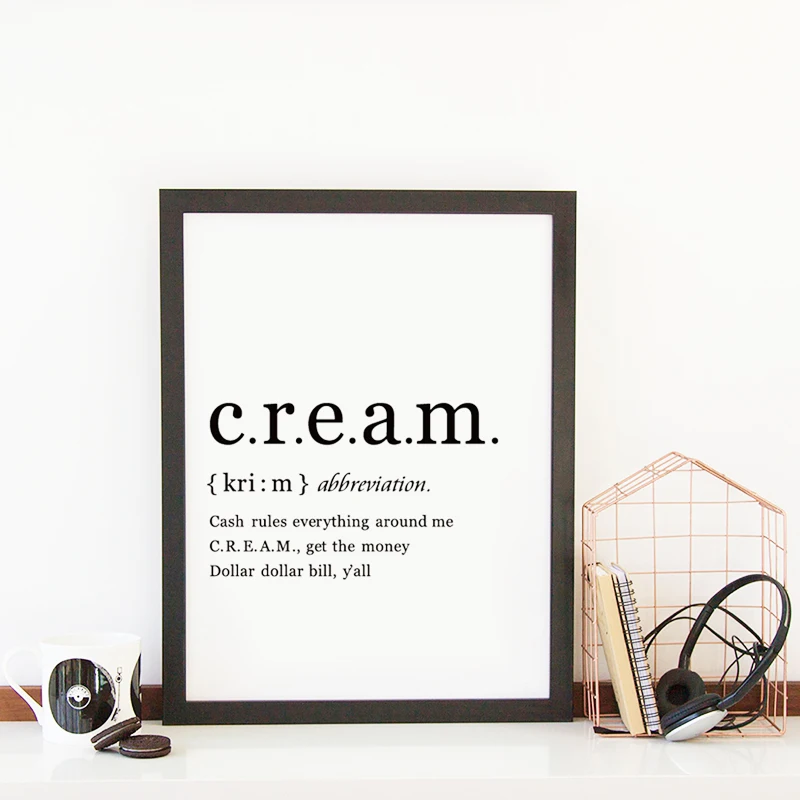 وو تانغ عشيرة الراب كلمات تعريف إقتباس جدار الفن طباعة ، الهيب هوب المشارك قماش اللوحة أسود أبيض صورة ديكور فني جدار المنزل