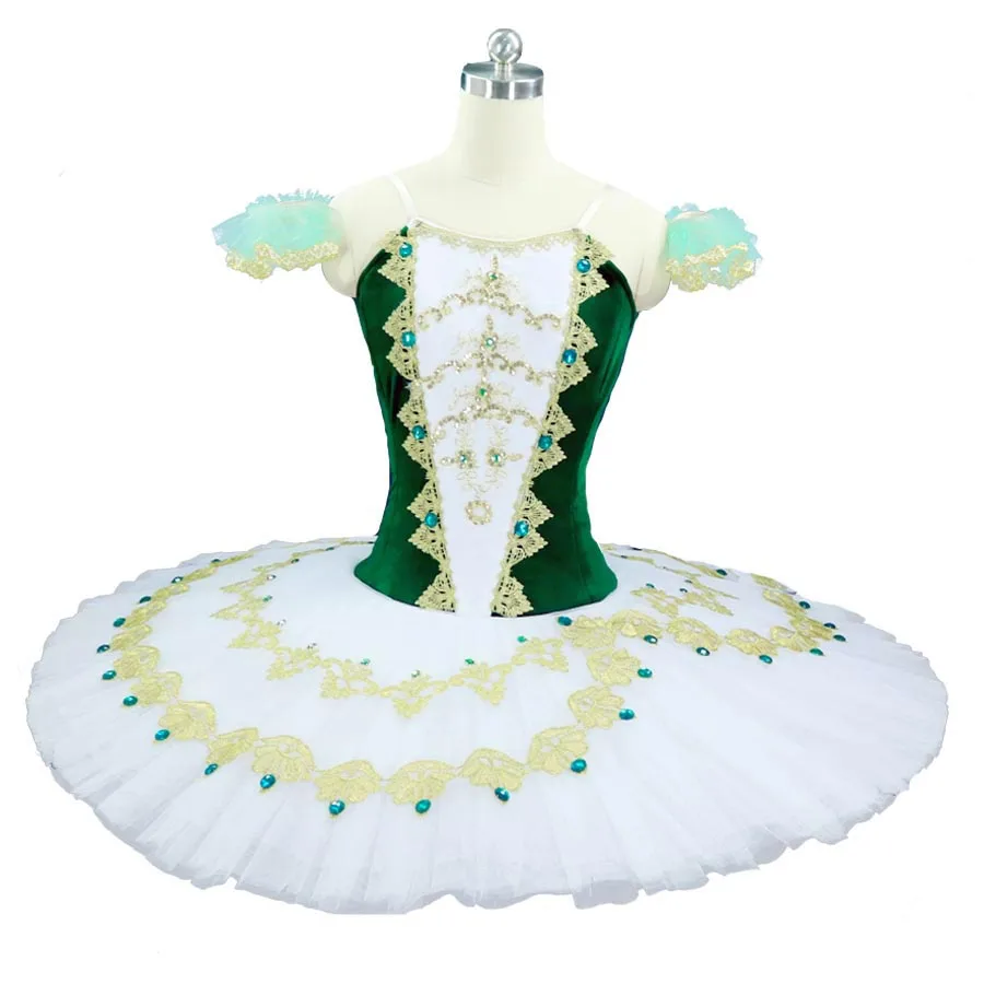 Tutu professionnel corps en velours vert pour femmes et filles, plateau de crêpes pour ballerine, pour enfants et adultes