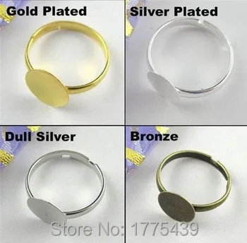 Wholesale!!!  Open Ring Circle With Pad Adjusted 18mm Gold Silver Dull Silver Bronze Plated For Jewelry Making 40Pcs/pack