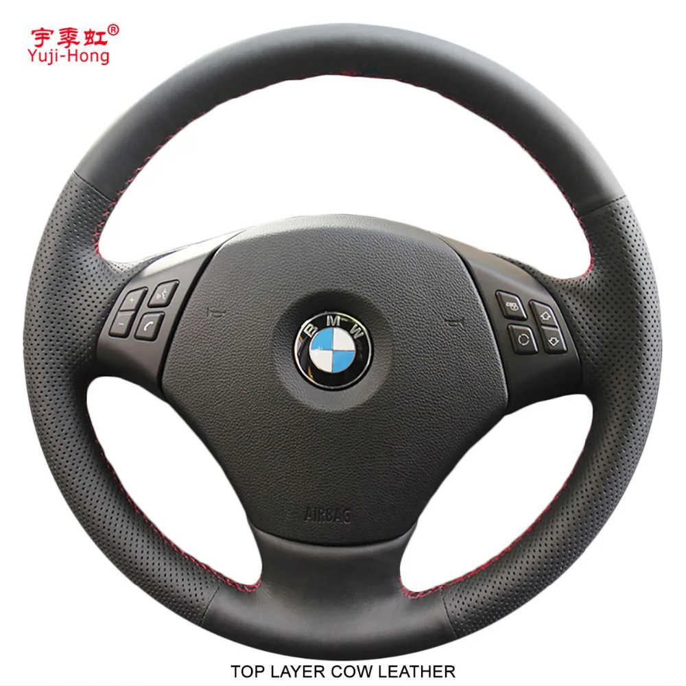 

Yuji-Hong Top Layer Genuine Cow Leather Car Steering Wheel Covers Case for BMW 320 325i 330 530 X1 e90 Steering Cover