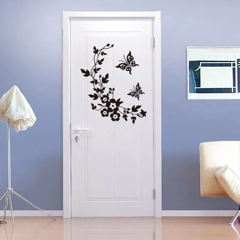 Colorful Butterfly Flower Vine Toilet Wall Stickers Bathroom Fridge Kicthen Decoration Wall Decals Home Decor PVC Door Art Mural