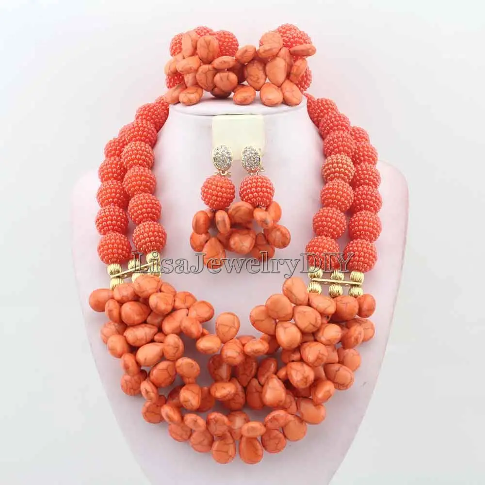 

African Costume Necklace Set 2017 Beads Jewelry Set Nigerian Wedding Beads Jewelry Set HD5620