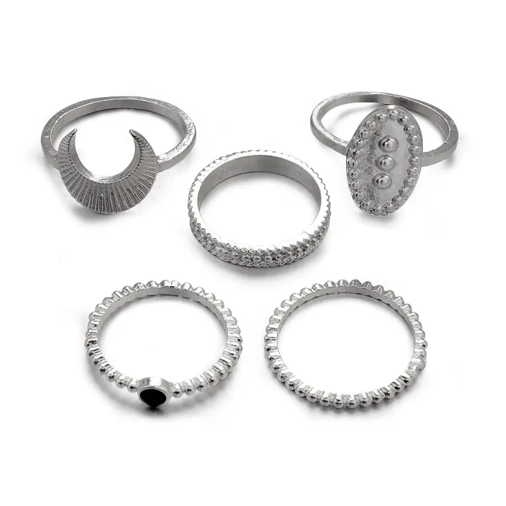 6 pcs/set Bohemian Retro Alloy Moon Rings Set for Women Vintage Gold Color Star V Mix Shape Joint Finger Midi Rings Set Jewelry