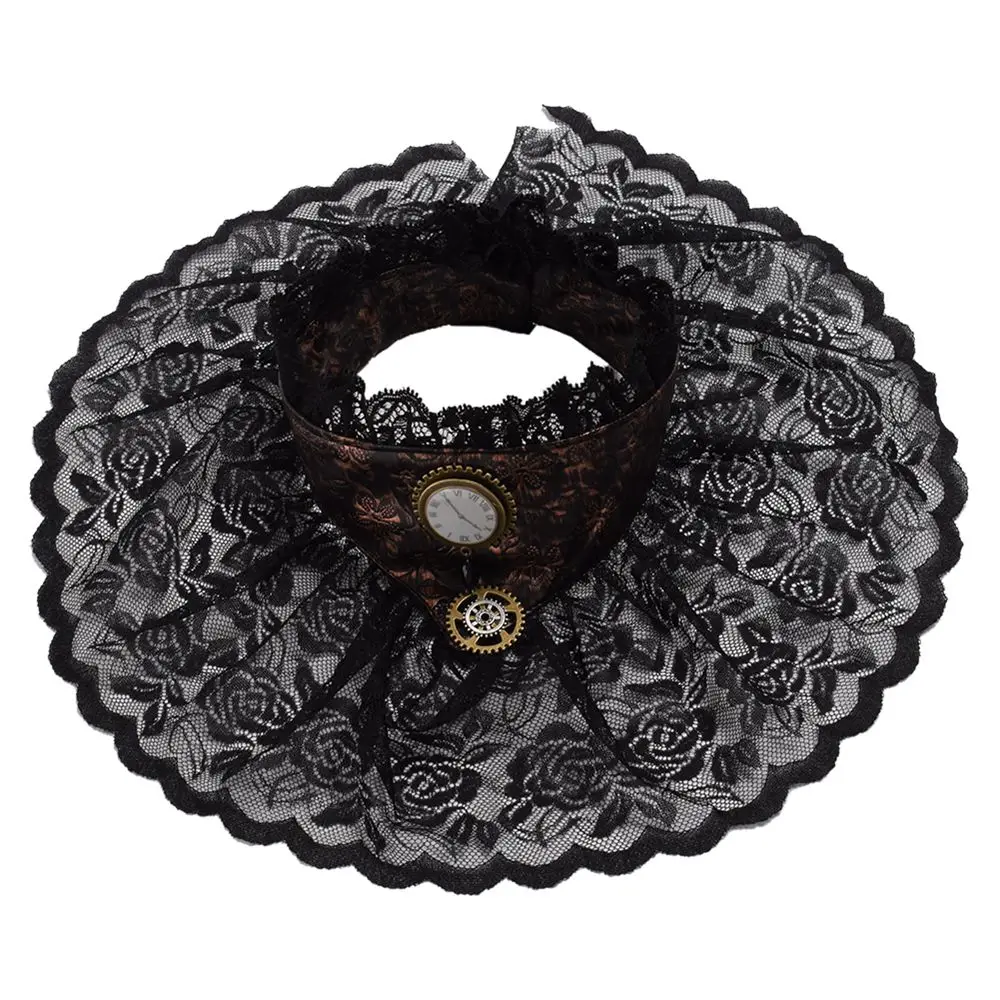 Steampunk Neck Tie Black Lace Collar Detachable Jabot Unisex Elizabethan Victorian Retro Party Cosplay Accessories