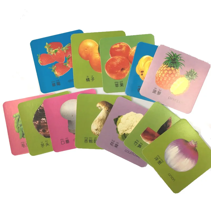 1 scatola di 108 Parola Inglese e Cinese Pinyin Carte di Frutta con Foto Per I Bambini I Bambini In Età Prescolare educazione Mini Libri di Apprendimento