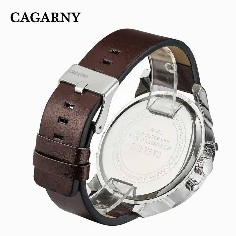 Luxury Men\'s Watches Quartz Watch Men Fashion Wristwatches Leather Watchband Date Dual Time Display Military Watches Men Cagarny