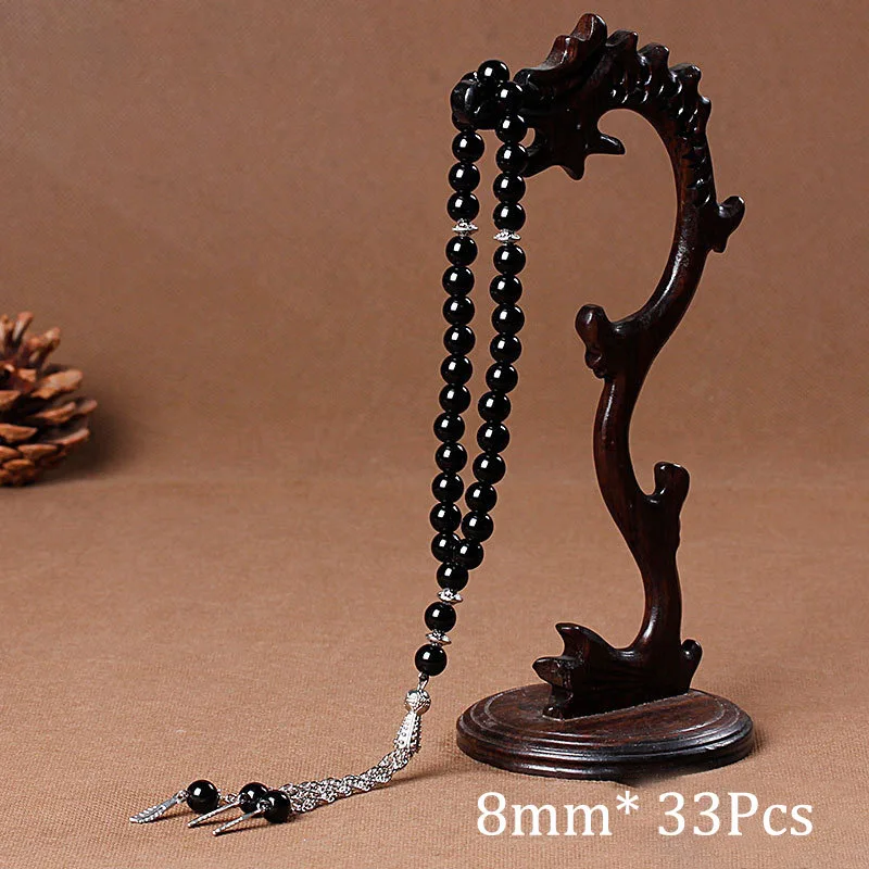 8mm Natural Stone Black Agates Bead Tassel Pendant 33 Prayer Beads Islamic Muslim Tasbih Allah Mohammed Rosary For Women Men image 3