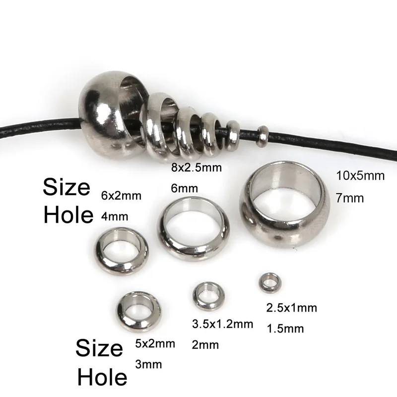 20-100pcs/lot Stainless Steel Spacer Beads fit Bracelet & Necklace DIY Jewelry Making Pick Your Size