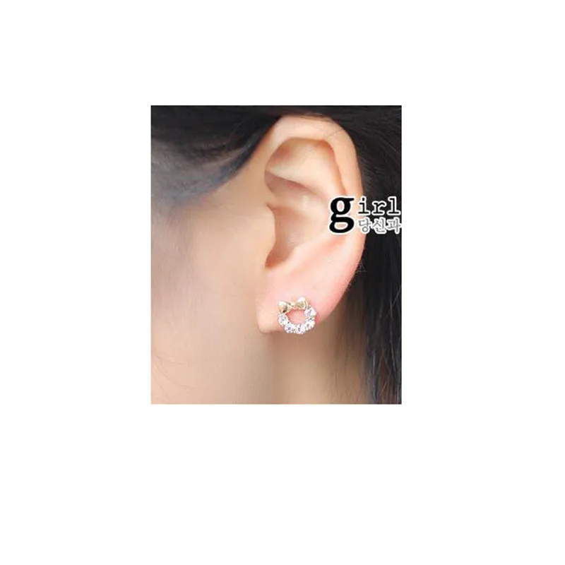 fashion cute bowknot full of rhinestone clip on earring cushions earrings for girls baby without pierced ear clip korea style