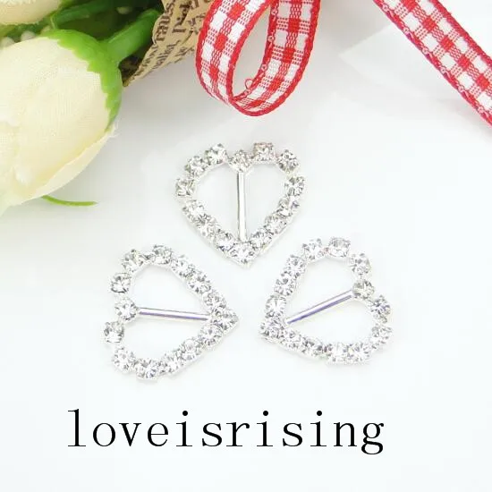 Five Shapes Pick --100pcs Heart Shape high quality wedding invitation card A-Grade Rhinestone Buckle ribbon slider Craft DIY