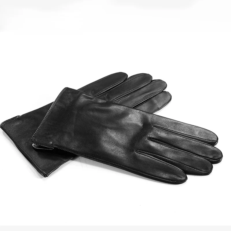 Genuine Leather Gloves Male Simple Black Sheepskin Gloves Spring Autumn Thin Style Driving Glove Touchscreen 2630