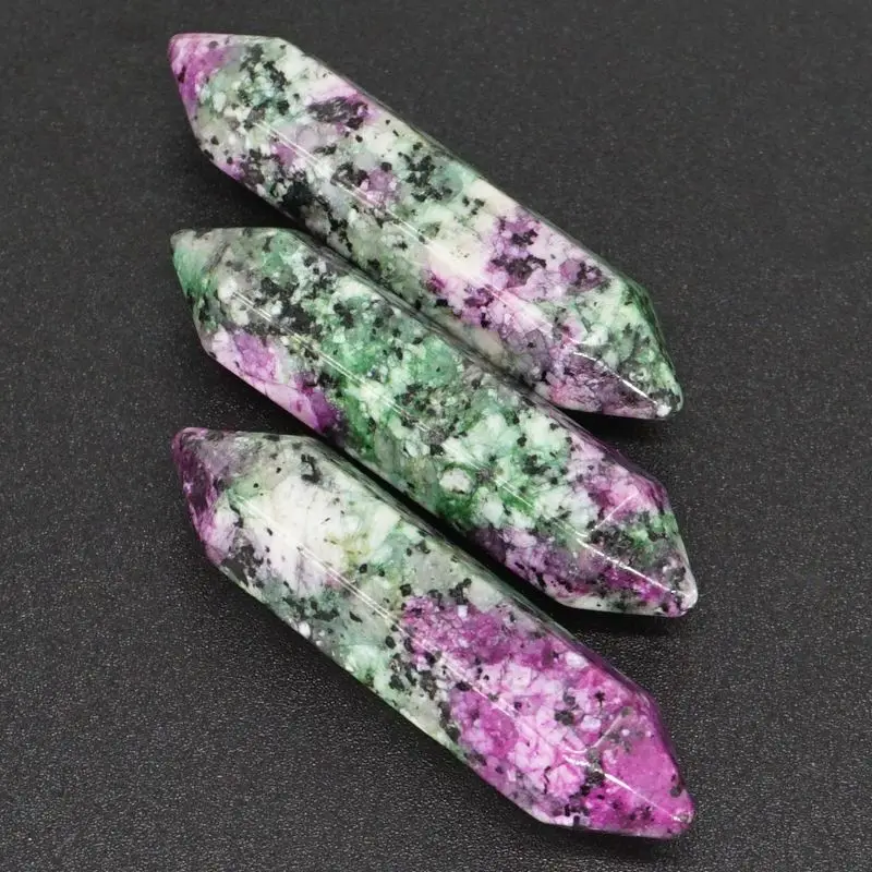 3PCS 35x8MM Unique Natural Ruby Zoisite Crystal Hexagon Column CAB Cabochon