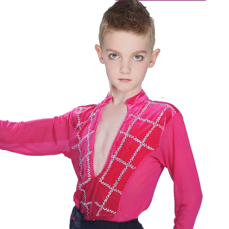 Original Latin Dance Tops for Children Black Blue White Fitness Shirt Boy Sexy Male Ballroom Professional Chacha Clothes N7005