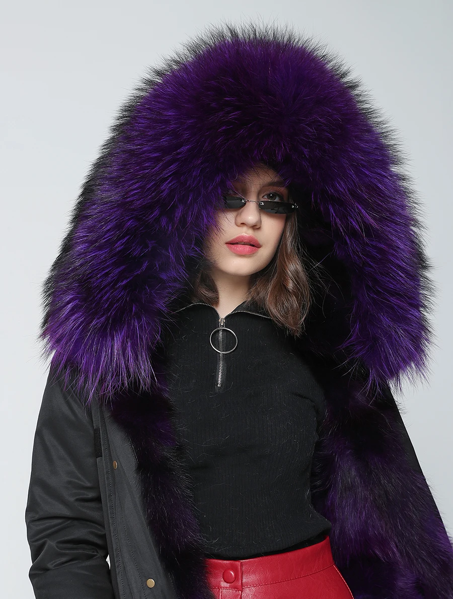 Echter Pelzmantel Winterjacke Damen Langer Parka Wasserdicht Großer Natürlicher Waschbärpelzkragen Kapuze Dick Warm Echter Fuchspelz-Futtermantel – Detail 21