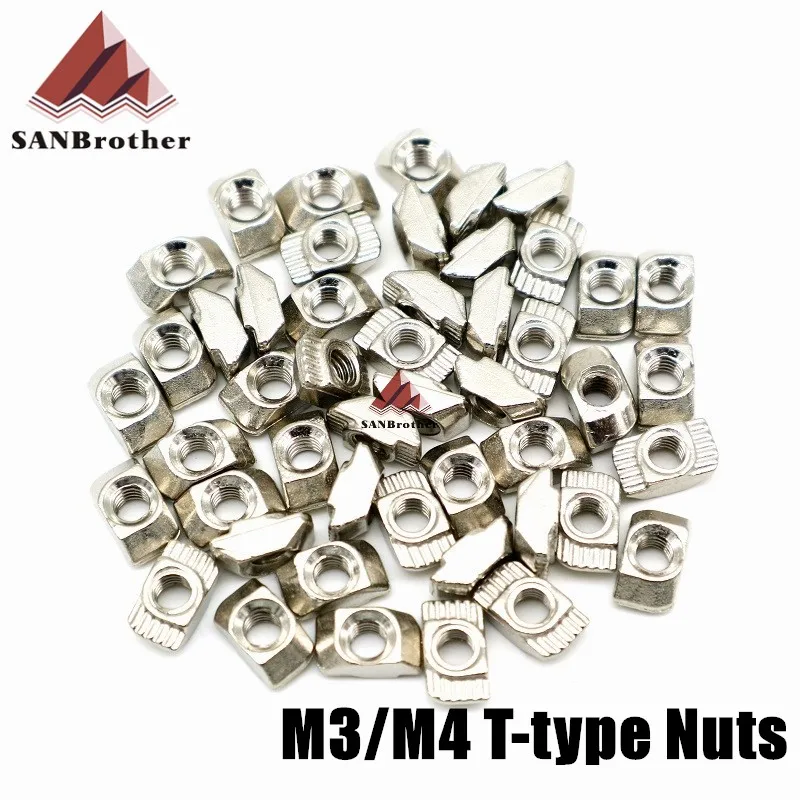 100PCS M3 M4 Carbon steel T type Nuts Fastener Aluminum Connector For EU Standard 2020 Industrial Aluminum Profile for Kossel