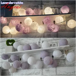 Handmade algodão bola cordas luzes, novo, lavanda e branco, cores misturadas, fada, casamento, natal, pátio deco