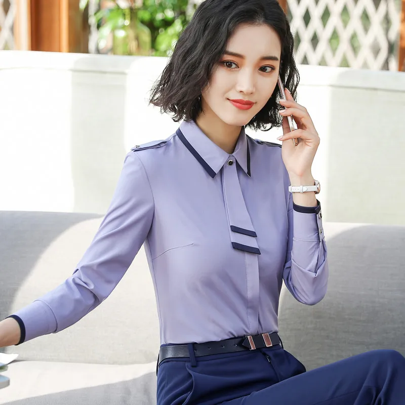 Naviu Fashion Bow Tie Long Sleeve Blouse For Spring and Autumn Clothes Women Chiffon Shirt Office Lady Tops