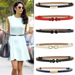 Thiết Kế Mới Thắt Lưng Mỏng Điều Chỉnh Dây Da PU Màu Đen Cummerbunds Sinh Viên Nữ Waistbands Hoa Đỏ Khóa Vuông Quà Tặng